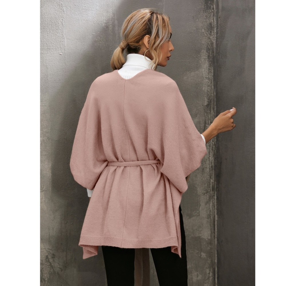 Knitted Cape Belted in Pink - Picture 6 of 10